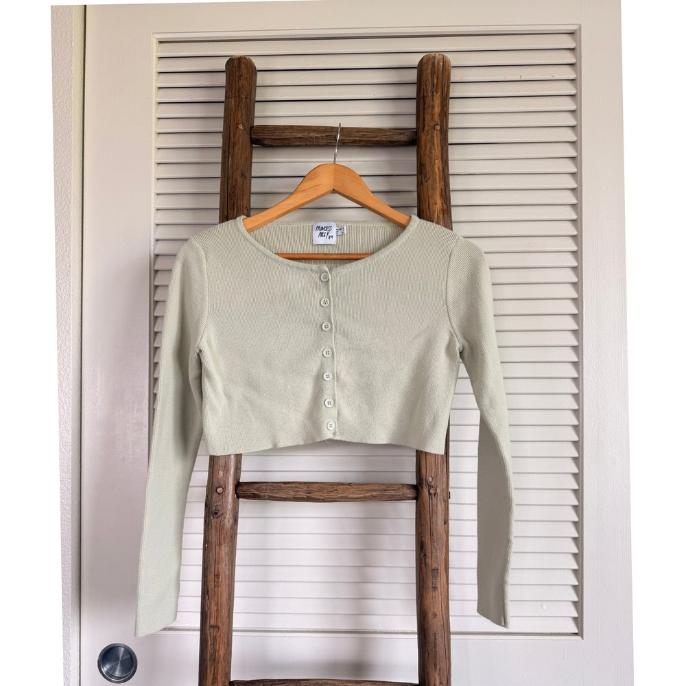 Princess Polly Cropped Cardigan Sweater Size 2 Sage Green